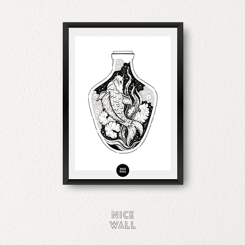 Cuadro Botella Dibujo Pez Koi