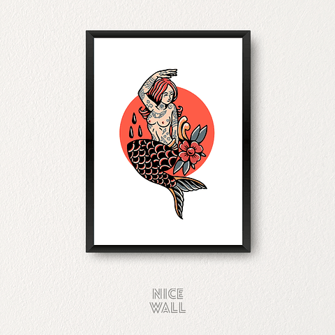 Cuadro Sirena Tattoo Vintage