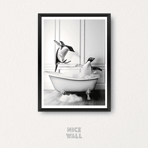 Cuadro Pingüinos Bañera Blanco & Negro