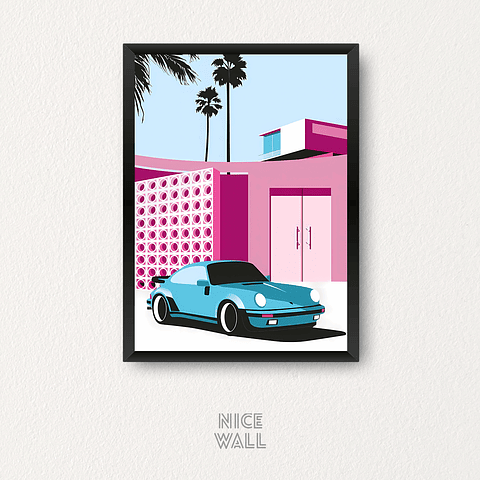 Cuadro Porsche Celeste Ilustrado
