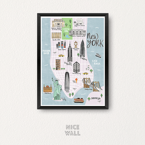 Cuadro Poster Mapa New York Ilustrado