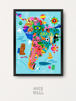 Cuadro Mapa Sudamérica Ilustrado