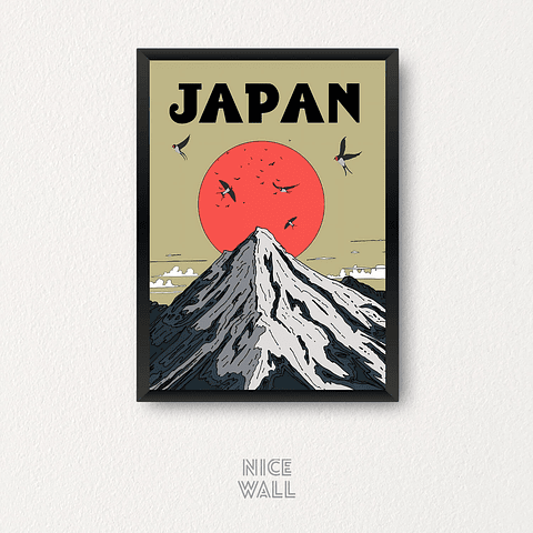 Cuadro Poster Montaña Japón Ilustrado