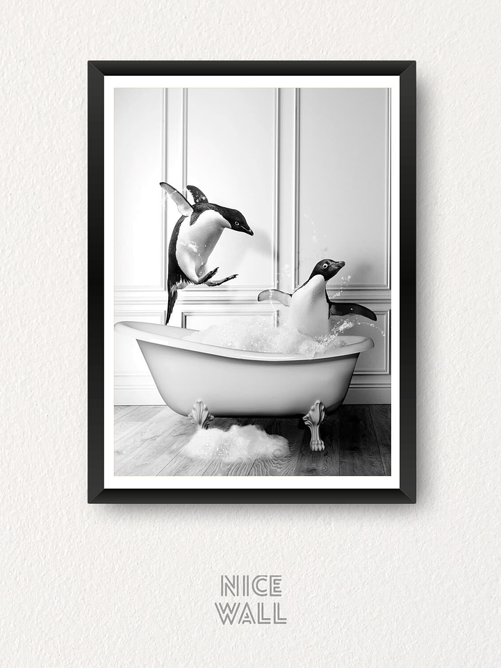 Cuadro Pingüinos Bañera Blanco & Negro 1
