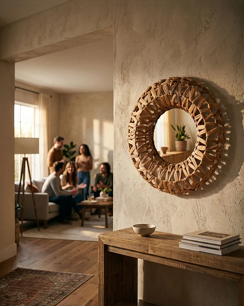 Espejo Circular Pared 46 cm Mimbre