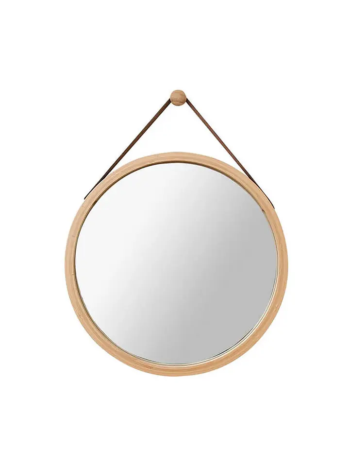 Espejo Circular Pared 35 cm Madera Con Correa 2