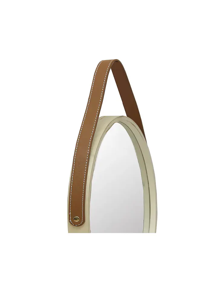 Espejo Circular Pared 35 cm Madera Con Correa 3