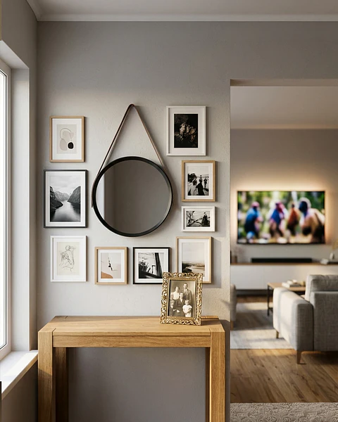 Espejo Circular Pared 40 cm  Negro Con Correa