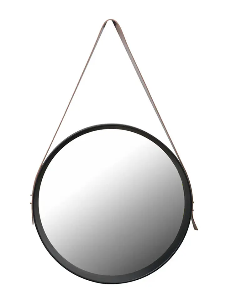 Espejo Circular Pared 40 cm  Negro Con Correa 2