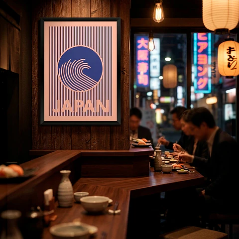 Cuadro Ola Japan Ilustrada