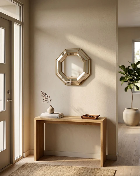 Espejo Octagonal Pared Dorado 45 cm 