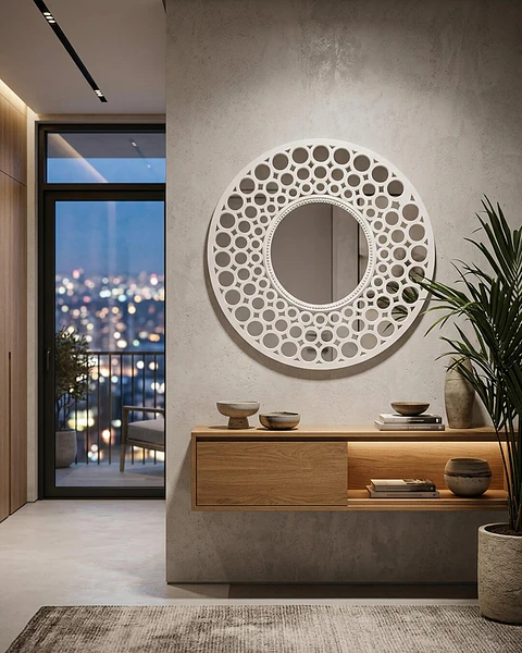 Espejo Redondo Pared Blanco 63 cm