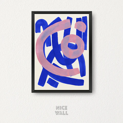 Cuadro Azul Rosado Formas Abstractas