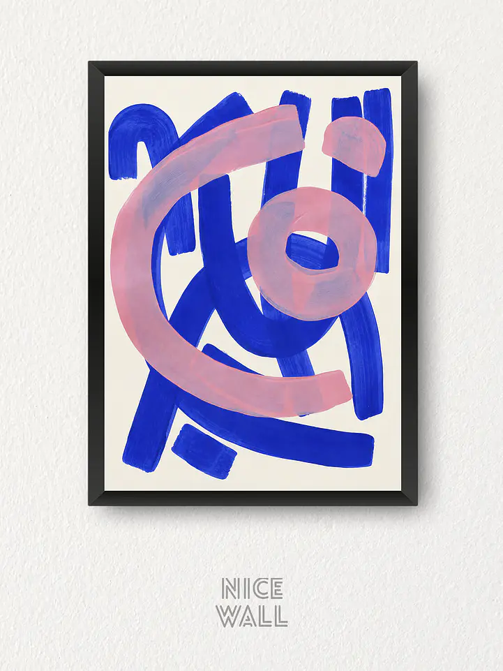 Cuadro Azul Rosado Formas Abstractas 1