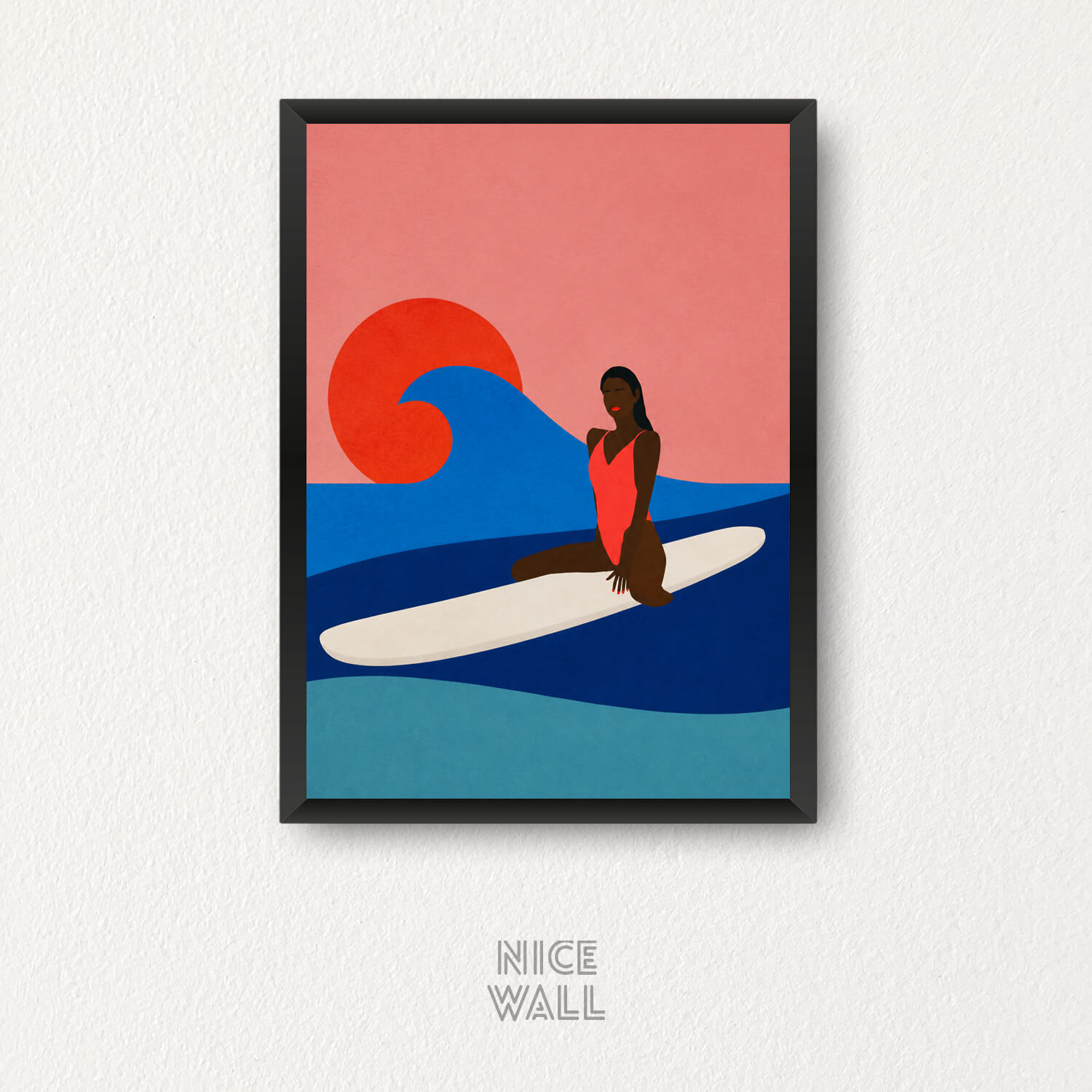 Cuadro Mujer Surfista Ilustrada
