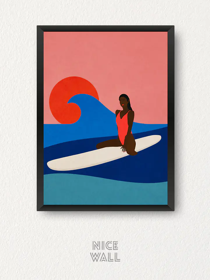 Cuadro Mujer Surfista Ilustrada 1
