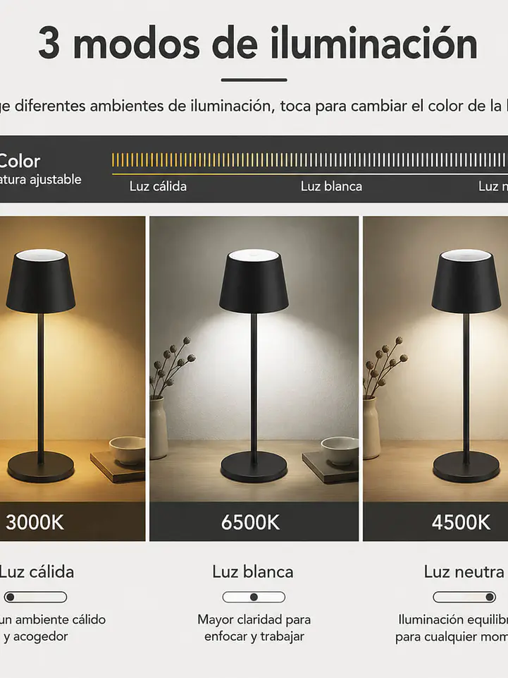 Lámpara de Mesa LED Recargable Negra 4