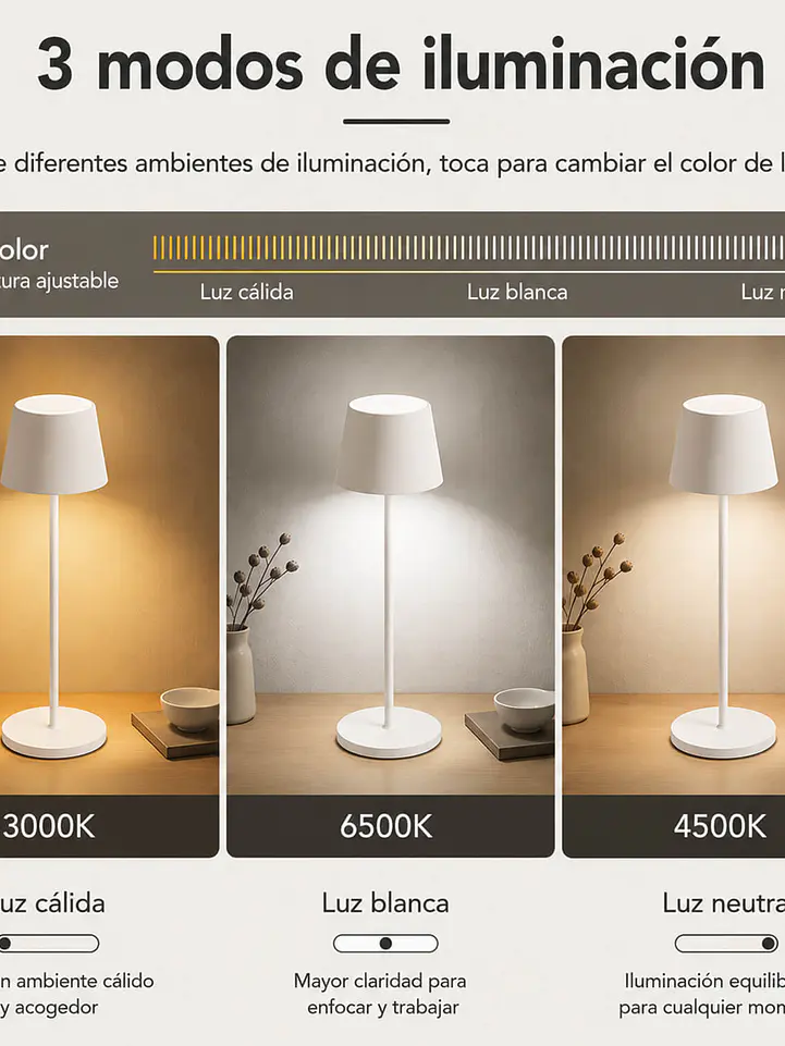 Lámpara de Mesa LED Recargable Blanca 4