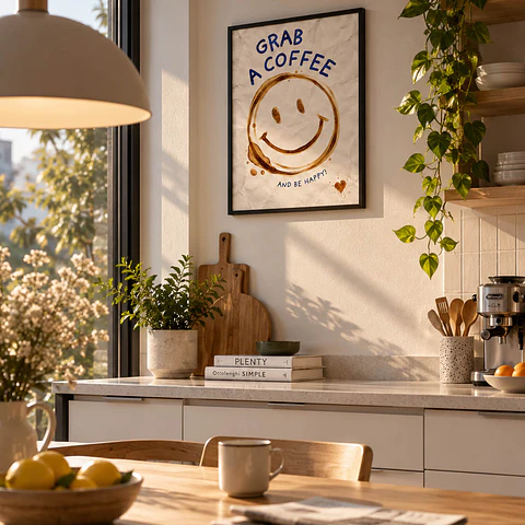 Cuadro Sonríe con Café y Felicidad