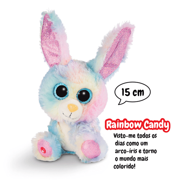 Suaves Juguetes Esponjosos para los Amantes de los Peluches 46922 Conejo Rainbow Candy de Glubschis 15cm Liebre Acostada con Grandes Ojos Brillantes NICI Glubschis: El Original 