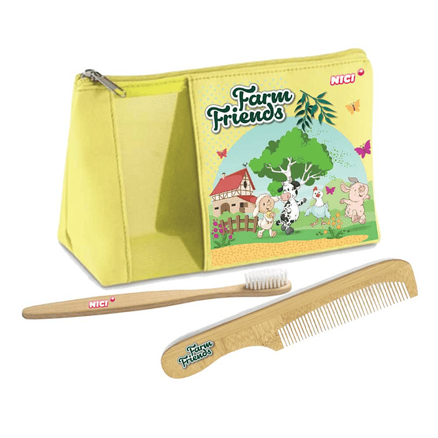 Cosmetic bag with comb and toothbrush
