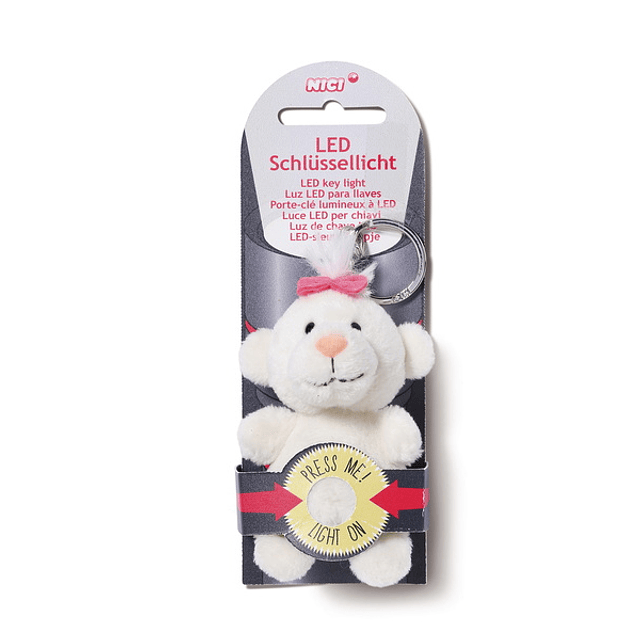 Porta-chaves de peluche c/LED urso branco 9cm