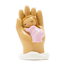 Anjo Protector, bebé na mão (roupa rosa)