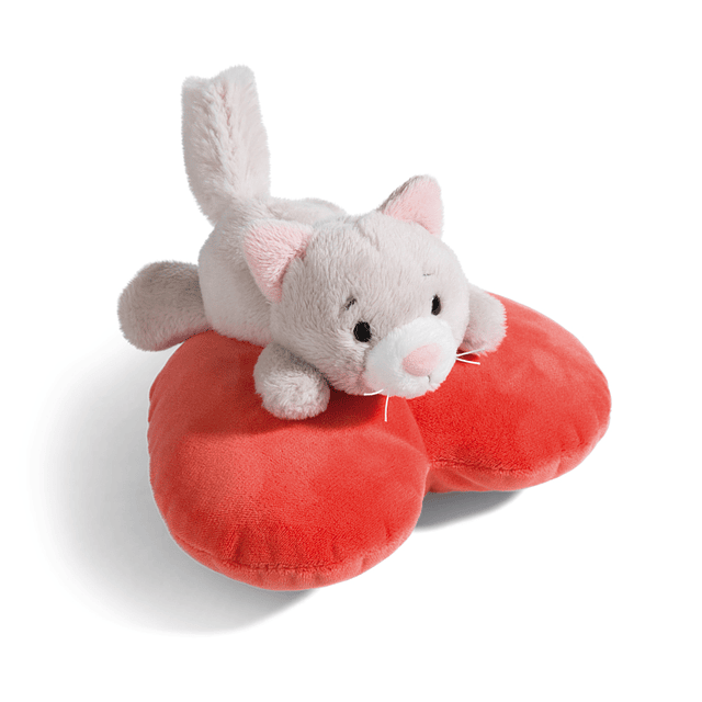 Peluche gata Fluffy deitada em coração, 13cm