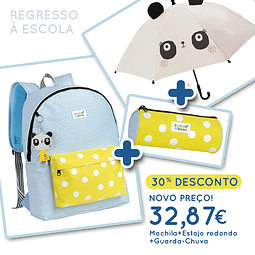 Regresso à Escola_ Pack 8 (Mochila Panda 14112 + Estojo Panda  14136 + Guarda-chuva Panda 14372 )