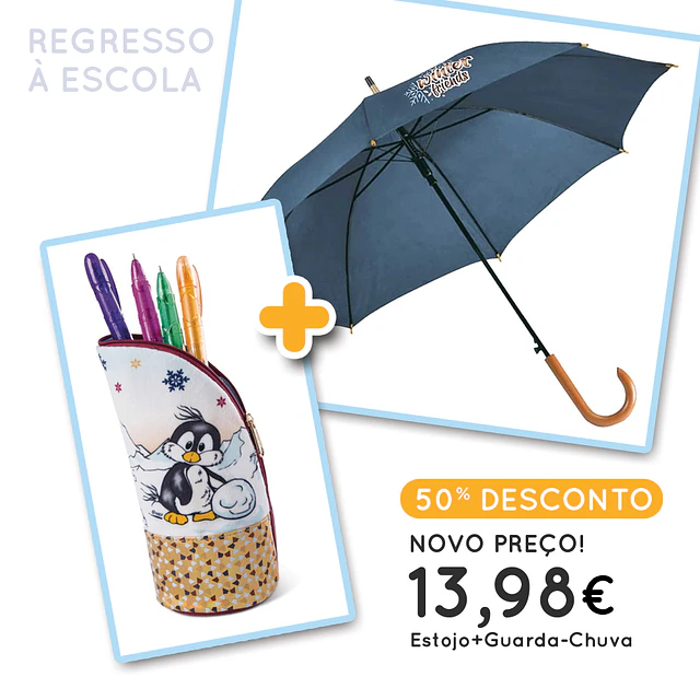 Regresso à Escola_ Pack 20 (Estojo vertical Pinguim 47304+ Guarda-chuva Azul  11016)