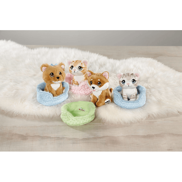 Little Paws | Gato laranja listado em cesto rosa, 12cm