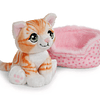 Little Paws | Gato laranja listado em cesto rosa, 12cm