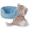 Little Paws | Gato cinza listado em cesto azul, 12cm