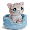 Little Paws | Gato cinza listado em cesto azul, 12cm