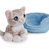 Little Paws | Gato cinza listado em cesto azul, 12cm