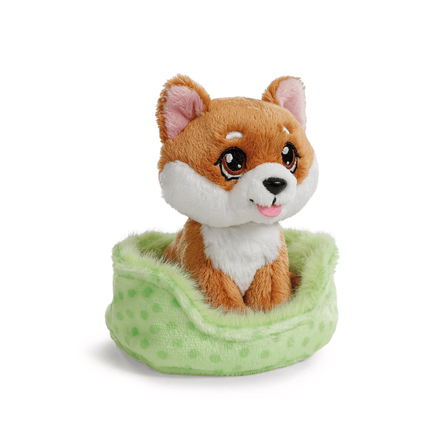 Little Paws | Cão Shiba Inu em cesto verde, 12cm