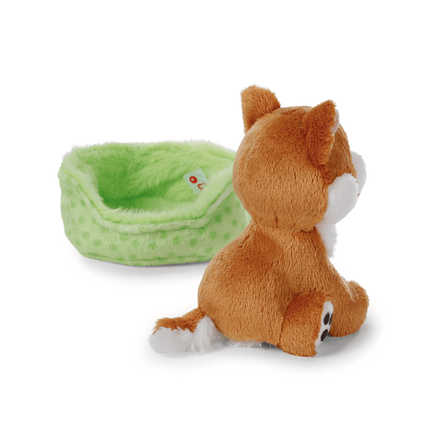 Little Paws | Cão Shiba Inu em cesto verde, 12cm