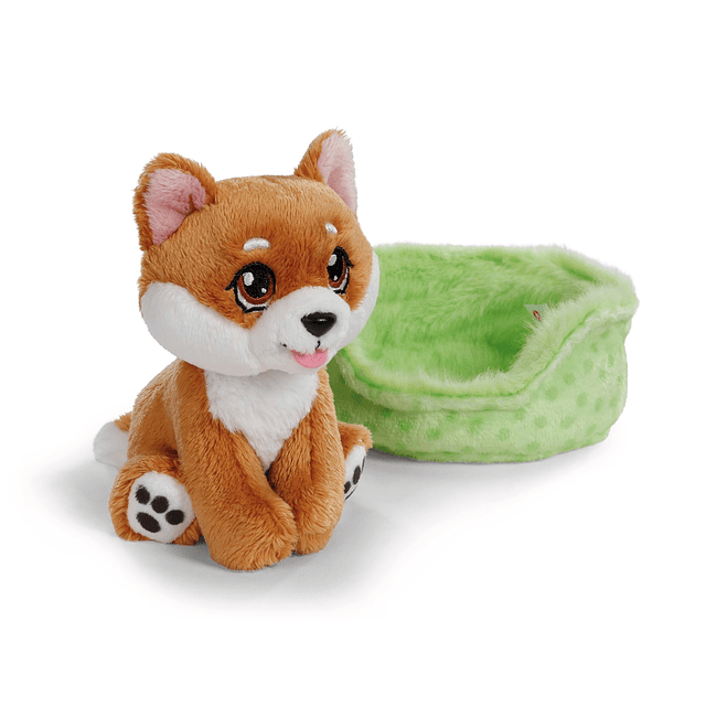 Little Paws | Cão Shiba Inu em cesto verde, 12cm