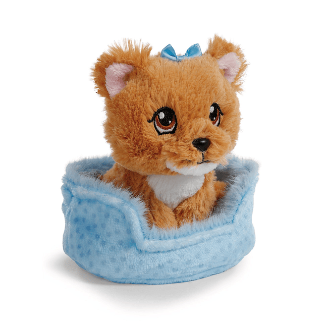 Little Paws | Cão Yorkshire em cesto azul, 12cm