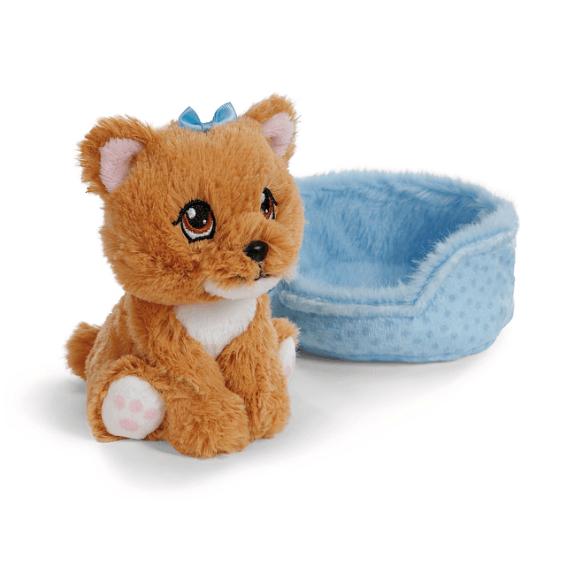 Little Paws | Cão Yorkshire em cesto azul, 12cm