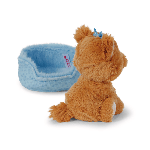 Little Paws | Cão Yorkshire em cesto azul, 12cm