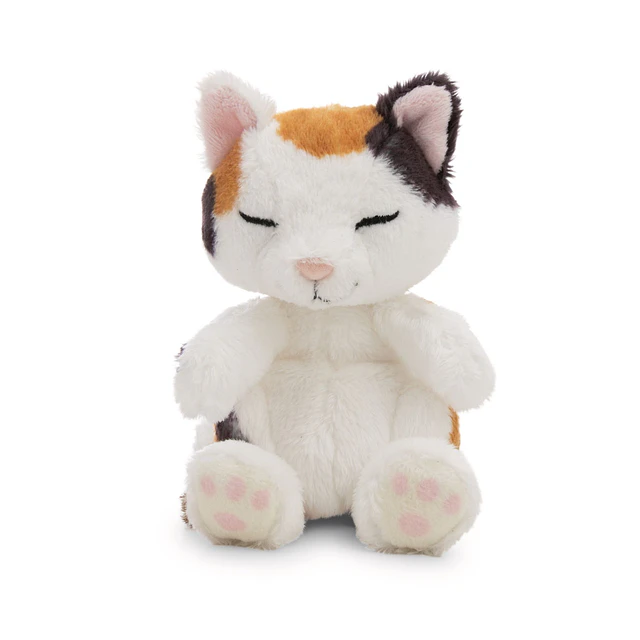 Sleeping Pets | Gato tricolor em cesto rosa claro, 12cm