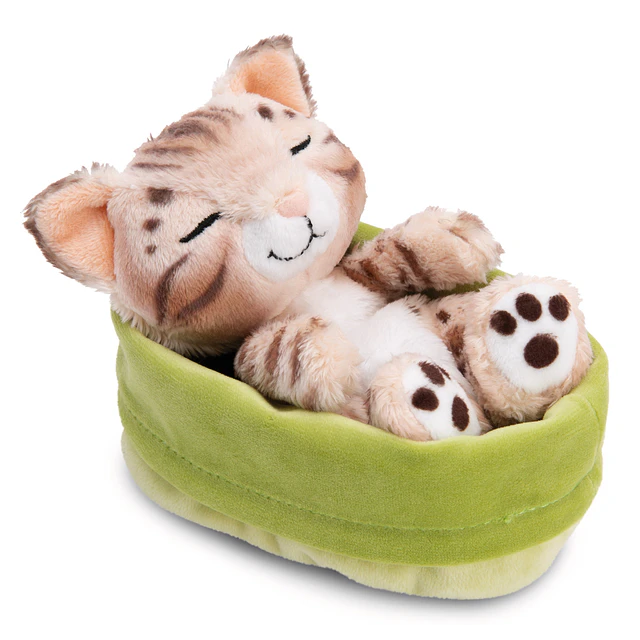 Sleeping Pets | Gato-de-bengala em cesto verde, 12cm