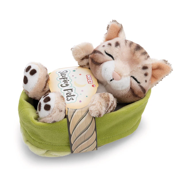 Sleeping Pets | Gato-de-bengala em cesto verde, 12cm
