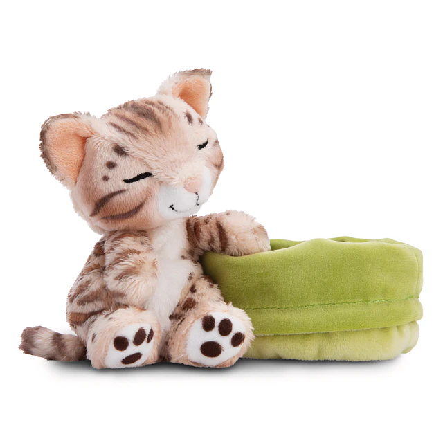 Sleeping Pets | Gato-de-bengala em cesto verde, 12cm