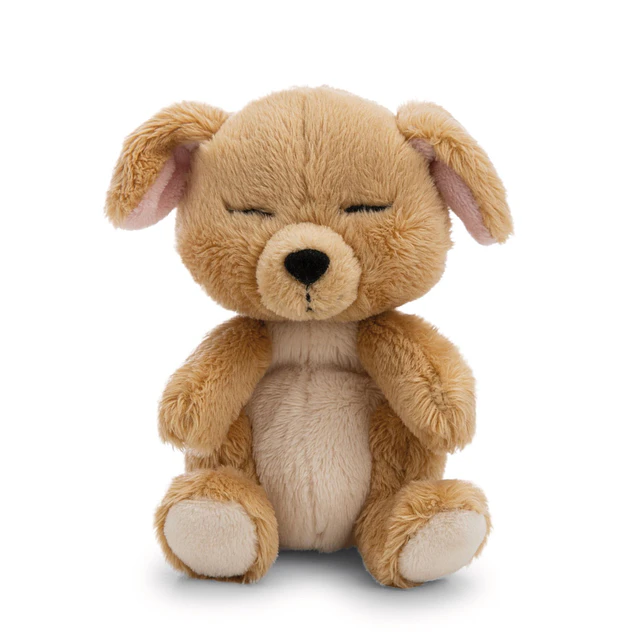 Sleeping Pets | Cão bege em cesto rosa, 12cm