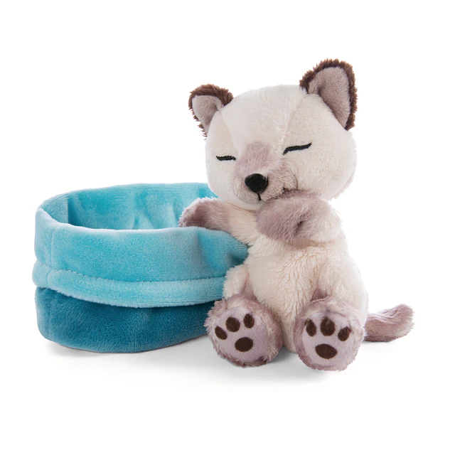 Sleeping Pets | Gato siamês em cesto azul, 12cm