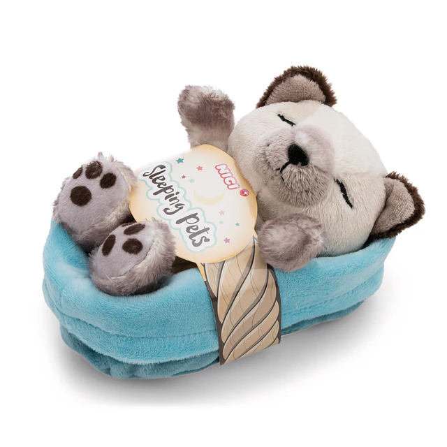 Sleeping Pets | Gato siamês em cesto azul, 12cm
