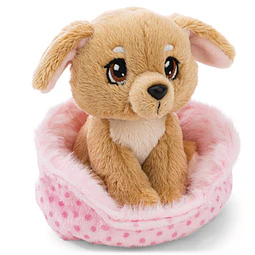 Little Paws | Cão bege em cesto rosa, 12cm