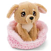 Little Paws | Cão bege em cesto rosa, 12cm